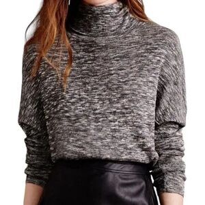 Anthropologie Moth Relax Fit Wool Blend Marled Gray Annona Turtleneck Sweater L